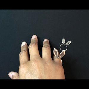 Silvertone bunny ears ring